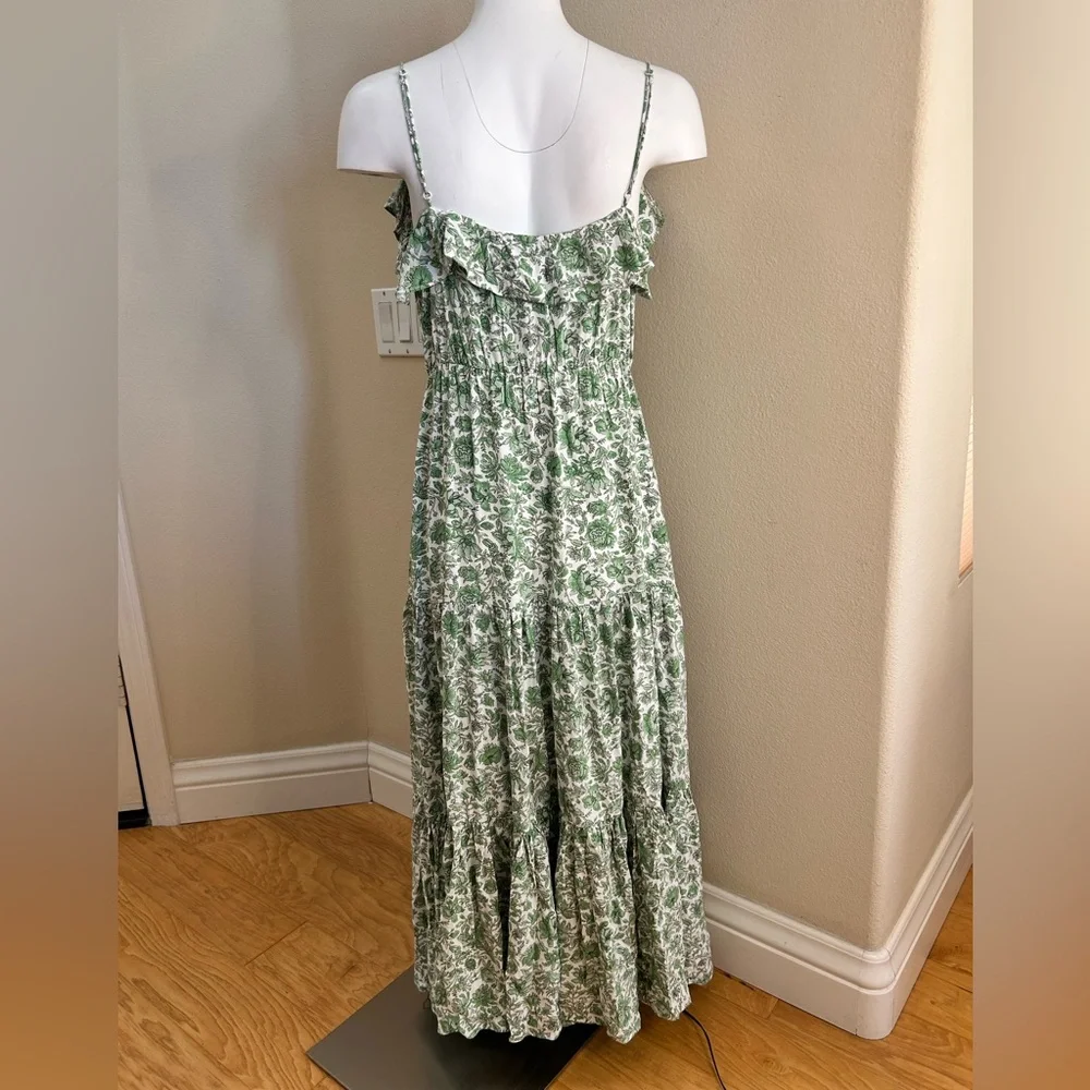 J. Crew NWT Tiered Maxi Dress in Tossed Floral Green Spaghetti Straps Pockets - Picture 6 of 10